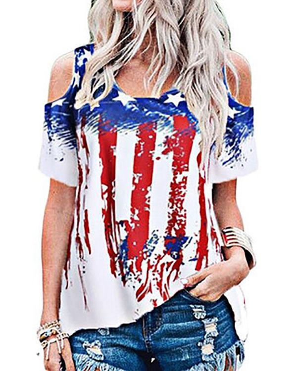 american flag round neckline half sleeve blouses