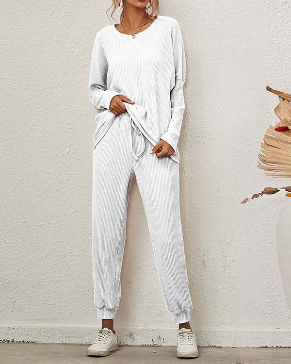 women’s solid long-sleeved loose casual suit s-5xl