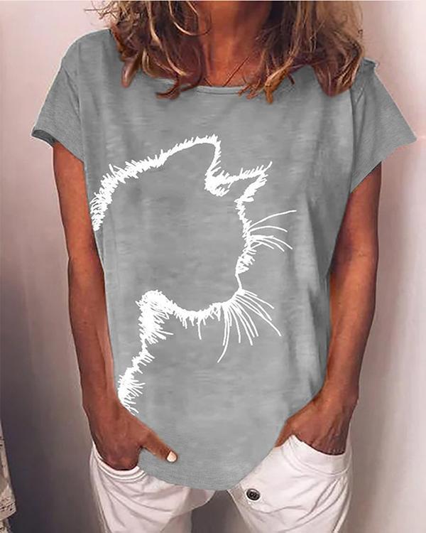 hot  cut cat print casual short sleeves t-shirts